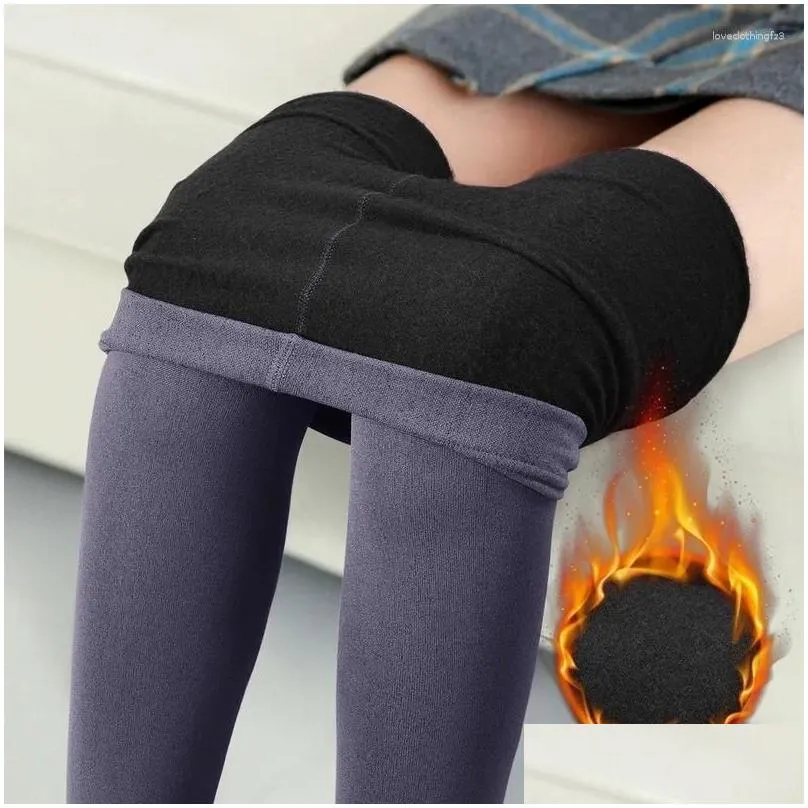 Women Socks Winter Warm Pantyhose Soild Color Fleece Stretch Tights Slim Thermal Stockings High Waist Skin Effect Leggings Female Pant
