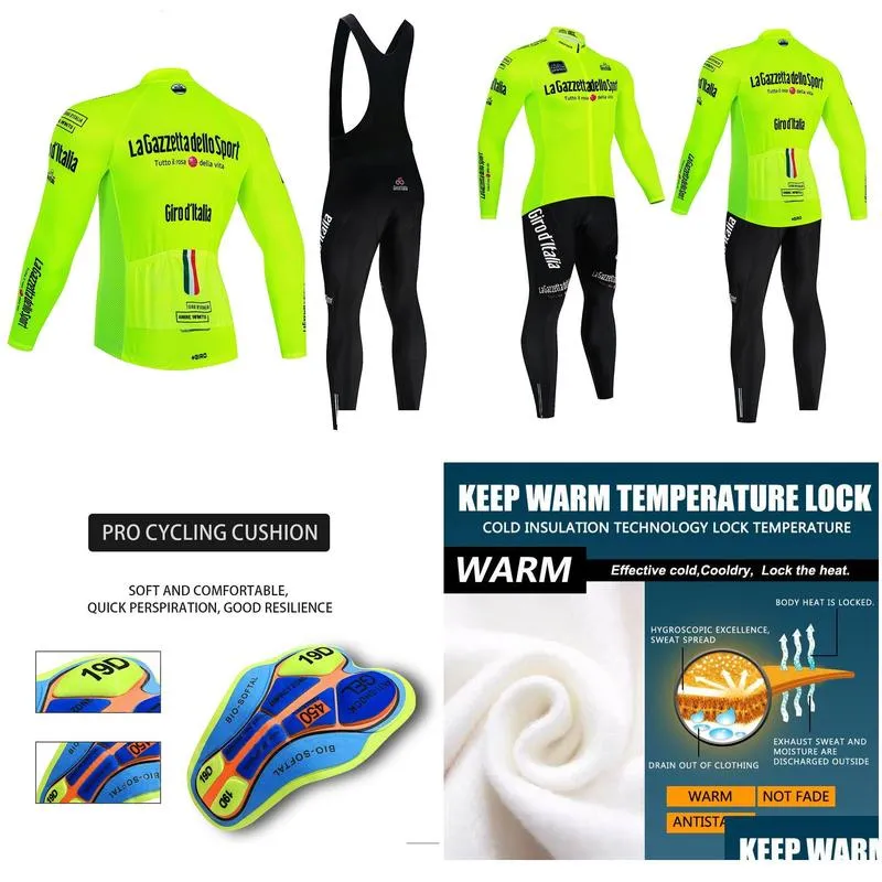 Cycling Jersey Sets Tour Of Italy Warm Winter Thermal Fleece Men Outdoor Riding MTB Ropa Ciclismo Bib Pants Set Clothing 221125