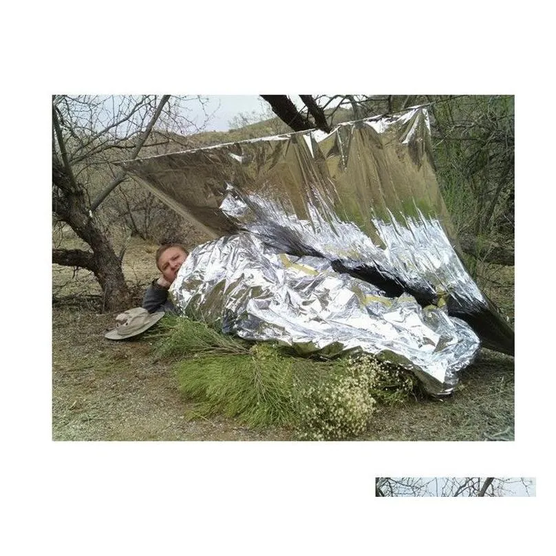 210 * 140cm Outdoor Sport Climbers Life-saving Emergency Blanket Survival Rescue Insulation Curtain Blanket Silver New M655