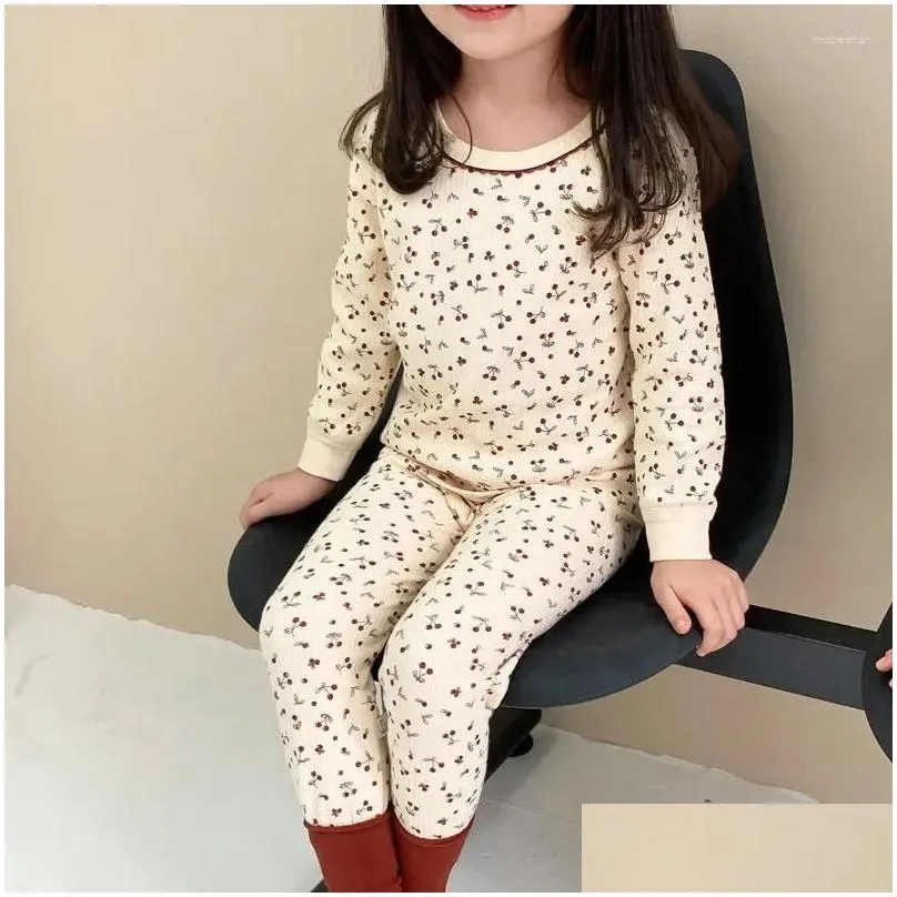 Clothing Sets Kids Home Clothes 2023 Autumn Nordic Style Pajamas For Boys And Girls Baby Pure Cotton Thermal Underwear Set