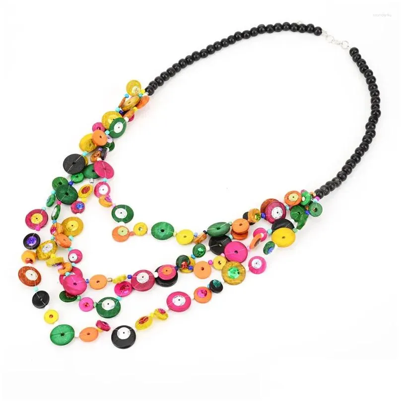 Pendant Necklaces Boho Women Beaded Long Necklace Muticolor Coconut Shell Wood For Friend Gift