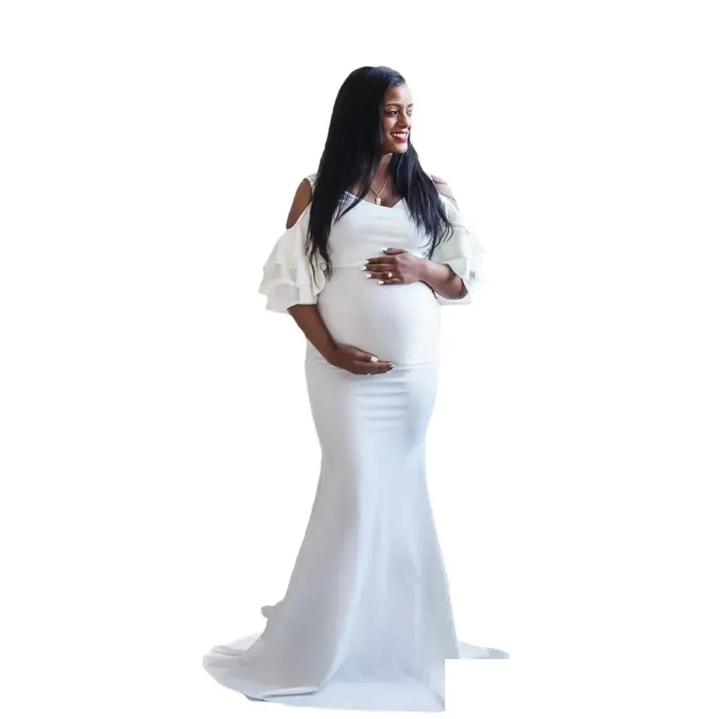 Elegant Shoulderless Maternity Photography Props Long Dress For Pregnant Women Fancy Pregnancy Dress Maxi Gown Photo Shoot