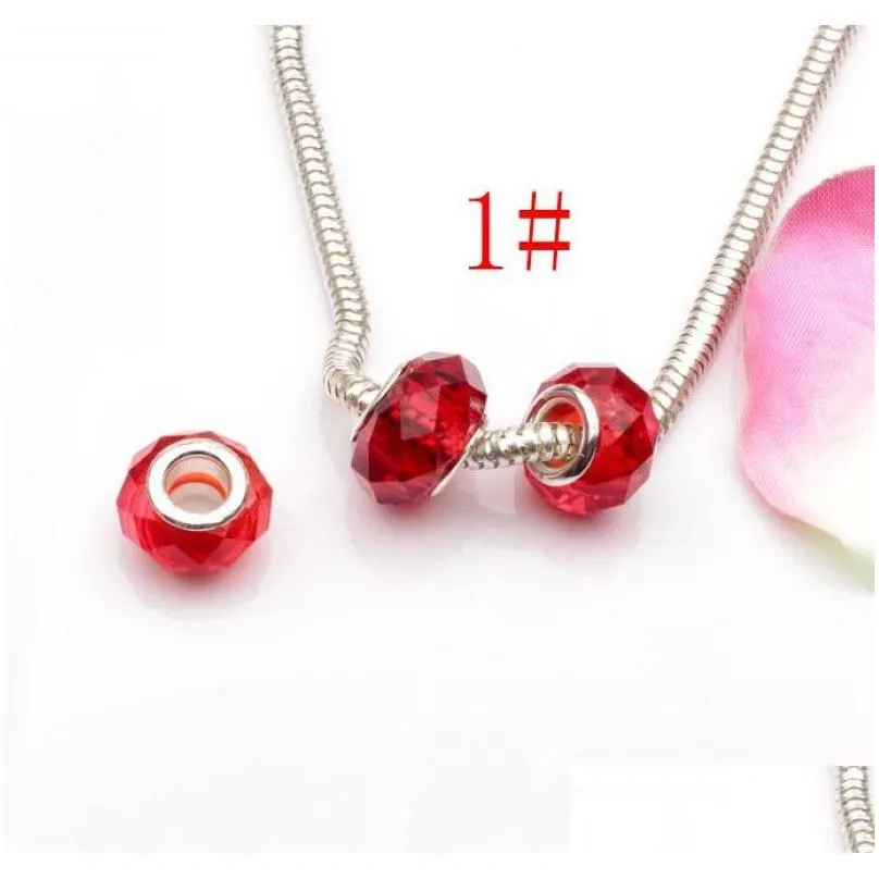 Hotl ! 100pcs Faceted Crystal Glass Big Hole Beads Fit Charm Bracelets 20 - color