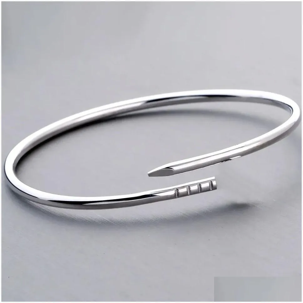 New LuxuryDesigner Bracelet 3mm Thinner Nail Bracelet Fashion Unisex Cuff Bracelet Couple Bangle Gold Titanium Steel Bangle Jewelry Valentine`s Day