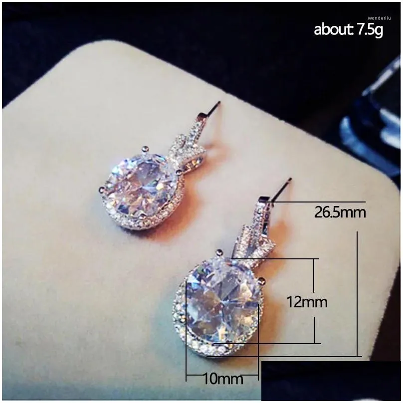 Dangle Earrings Huitan Women`s With White Cubic Zirconia Shiny Female Accessories High Quality Silver Color Fashion Jewelry