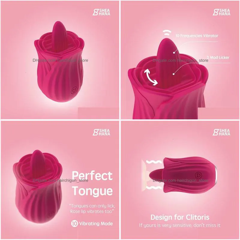 adult massager powerful 10 speed vibrator women vagina nipple sucking rose shape oral licking tongue clitori stimulation erotic toy