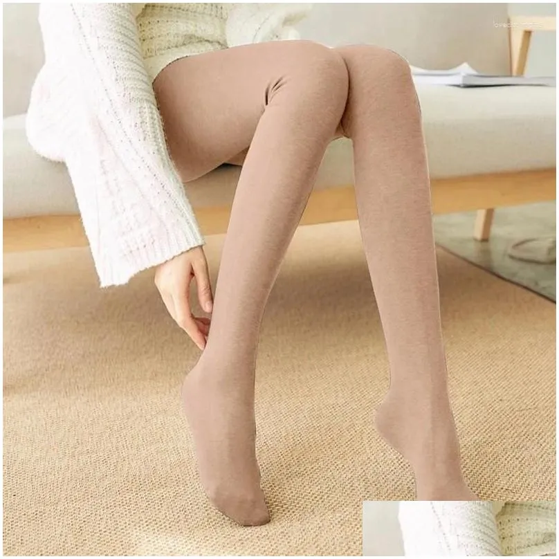 Women Socks Winter Warm Pantyhose Soild Color Fleece Stretch Tights Slim Thermal Stockings High Waist Skin Effect Leggings Female Pant