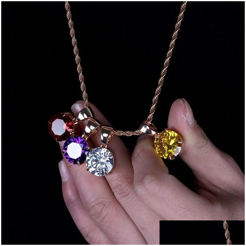 18K Gold Big Iced Out CZ Cubic Zircon Lover Pendant Necklace Chain Hip Hop Multicolor Princess Cut Round Diamond Jewelry Gifts for