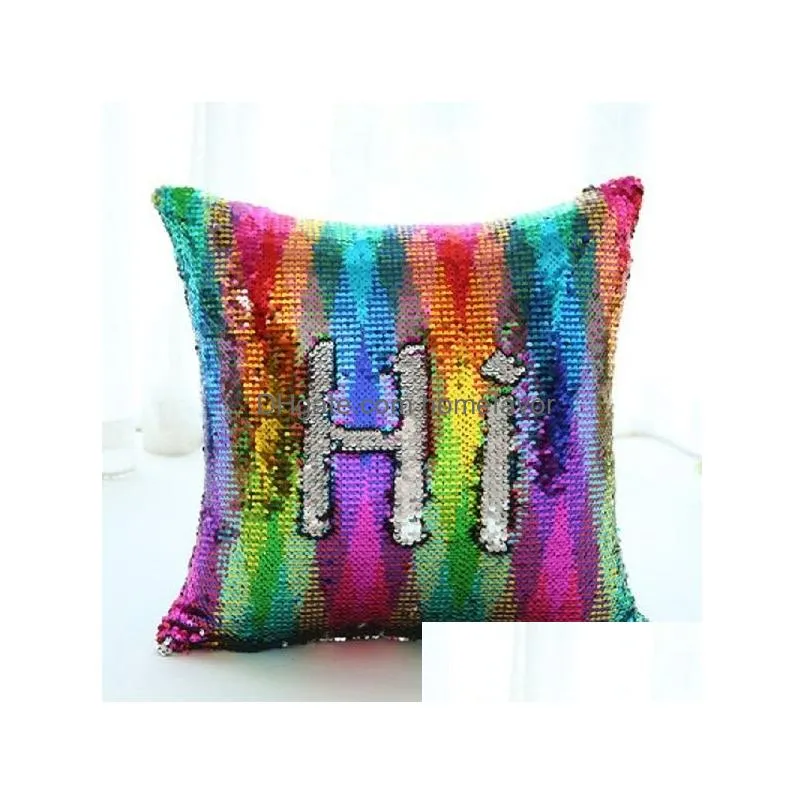 sequin mermaid throw pillow diy glitter magical two color change reversible white cushion cover sofa home decorative pillowcase inventory