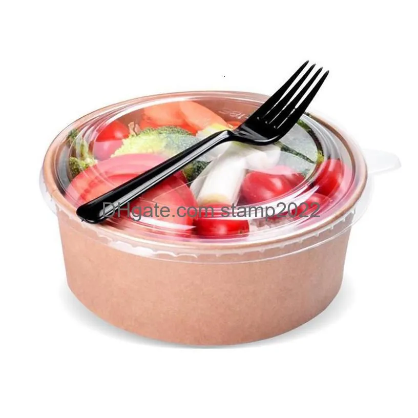 disposable take out containers 2050pcs kraft paper bowls fruit salad bowl food packaging party favor away bowl16oz with lid 230810