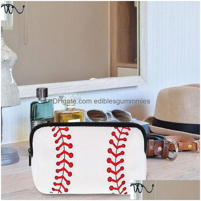 portable travel cosmetic bag party favor neoprene material baseball zipper storage bag christmas gift