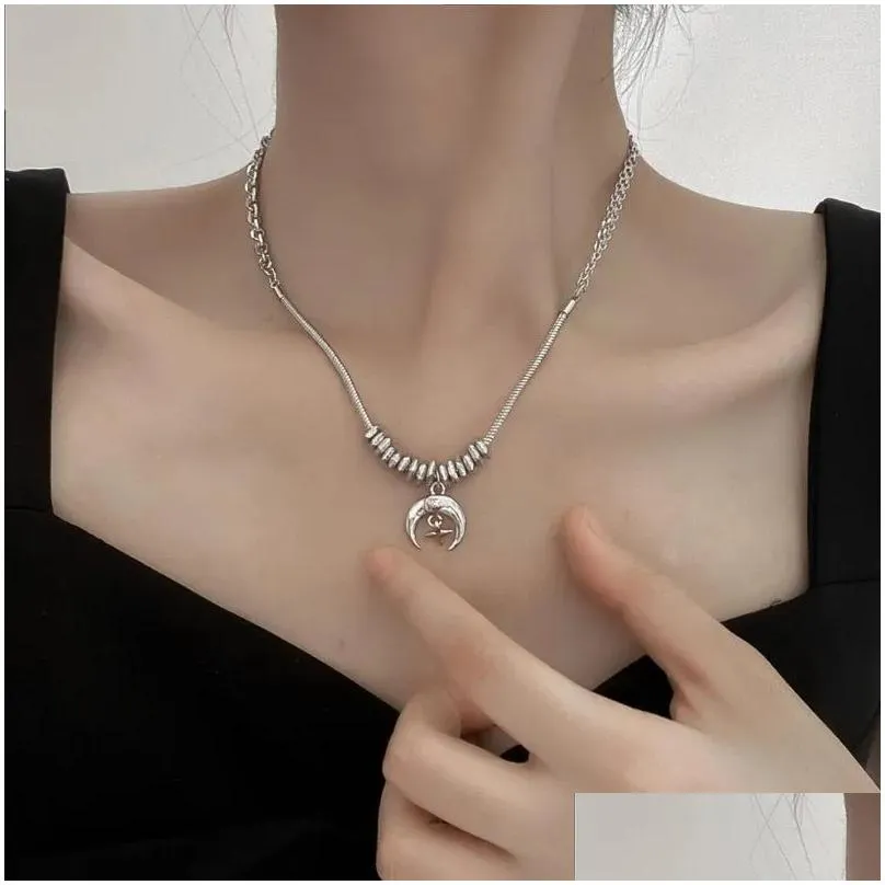 Pendant Necklaces Y2K Star Moon Necklace For Women Egirl Korean Fashion Punk Clothing Sweater Neck Chain Trend Jewelry