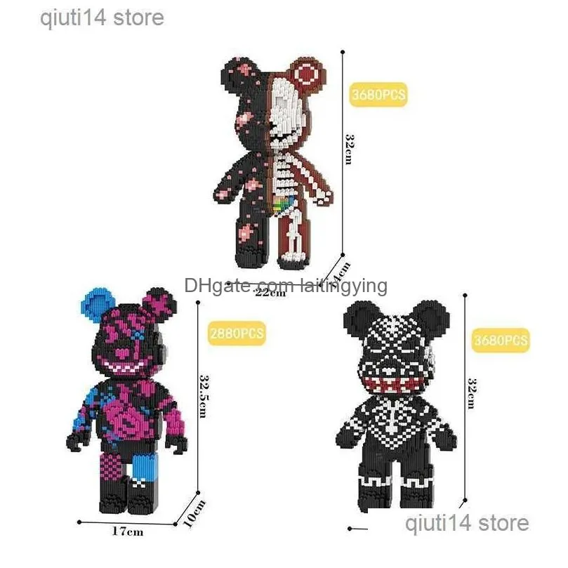 blocks cartoon mini love violent bear bearbrick colour model with light building block micro diamond bricks kids toys birthday gift set