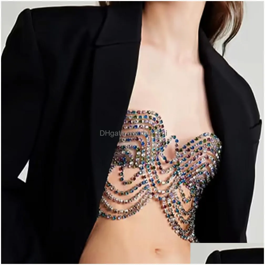 belly chains stonefans romantic colorful tops bra sexy lingerie clothing women crystal body bralette chest chain bikini jewelry 230706