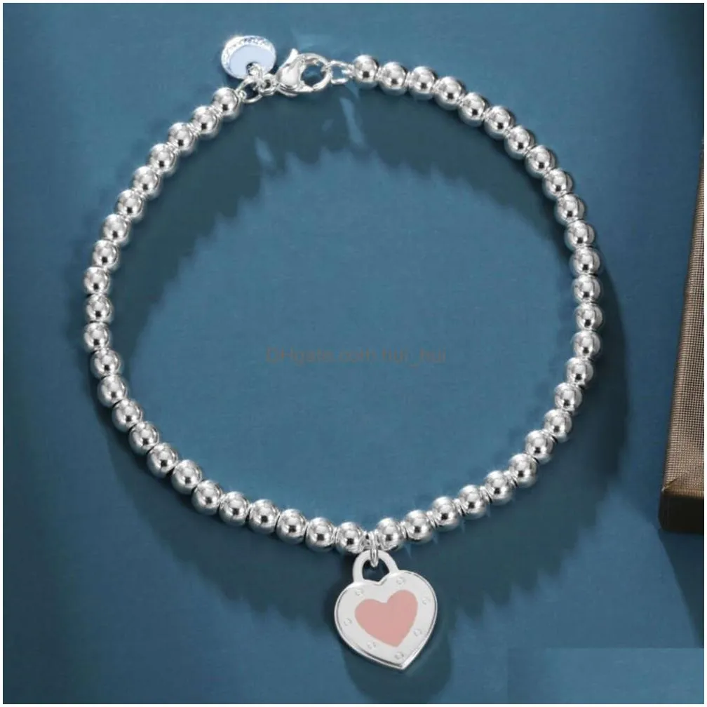 Bangle Luxury Womens Chains Bracelets Tiff Designer Love Heart Enamel Pendant Hand Chain Female Tiffanjewelry S925 Sier Girl Handcha Dhwon