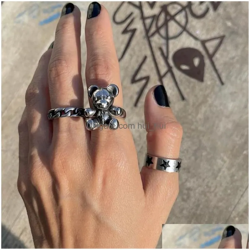 ins gothic punk heart grog skull rings for women men vintage spider rabbit smile face ring couple fashion jewelry gift 220719