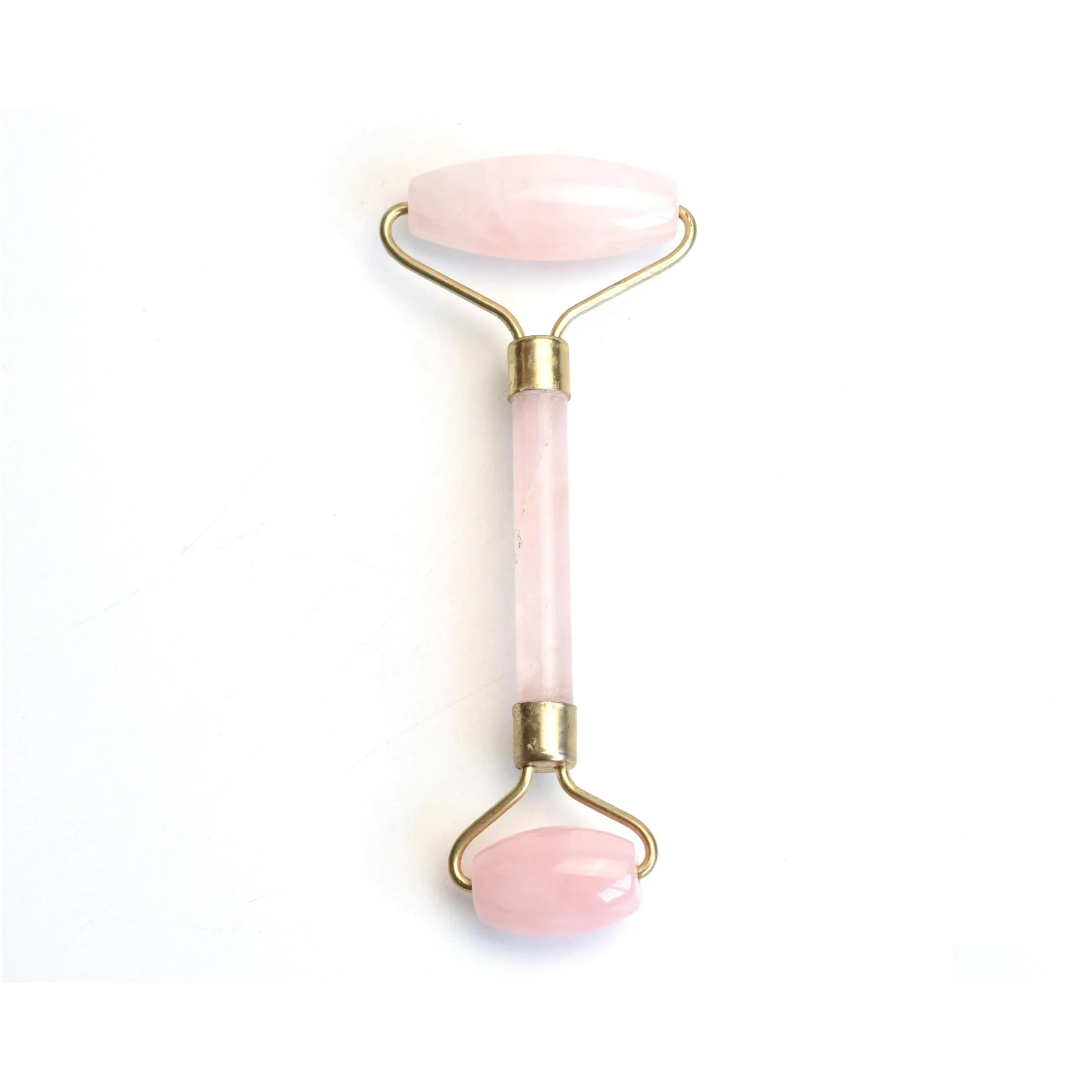 Natural Chakra Rose Quartz Carved Reiki Crystal Healing Gua Sha Beauty Roller Facial Massor Stick with Alloy Gold-Plated