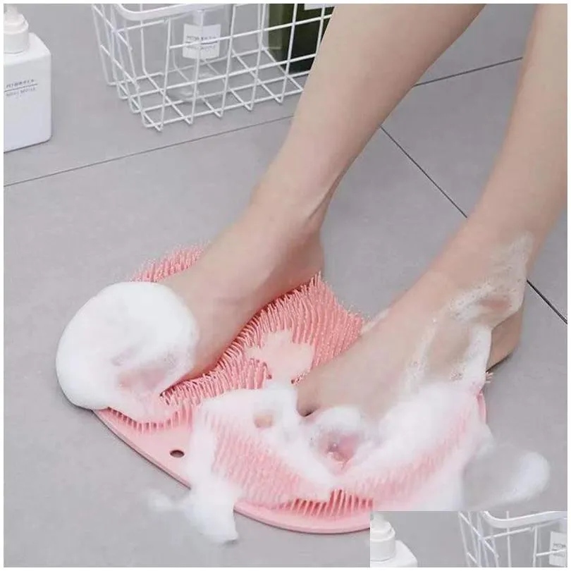 Exfoliating Shower Massage Scraper Bathroom Non-slip Bath Mat Back Massage Brush Silicone Foot Wash Body Cleaning Bathing Tool