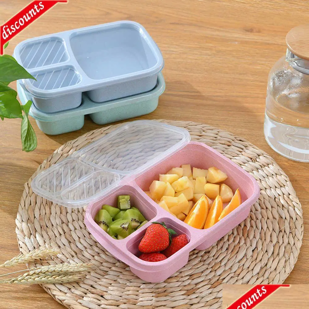 New Microwave Lunch Box Wheat Straw Dinnerware Food Storage Container Children Kids School Office Portable Bento Box Lunch Bag