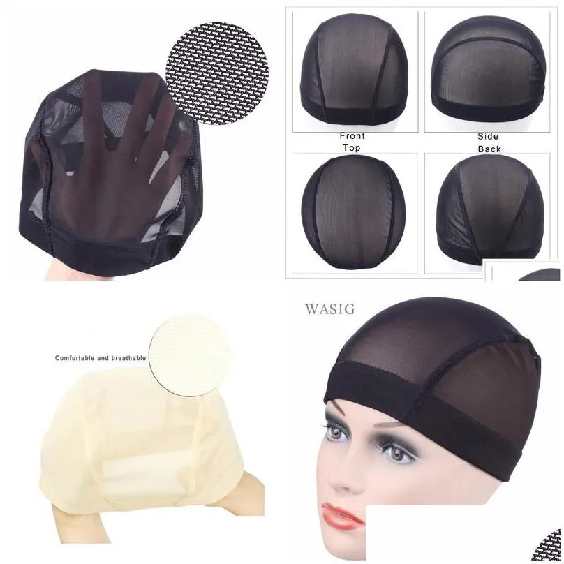 Wig Caps Wig Caps 12Pcs/Lot Black Beige Mesh Cornrow Easier Sew In Hair Stretchable Weaving Cap Elastic Nylon Breathable Net Hairnet D
