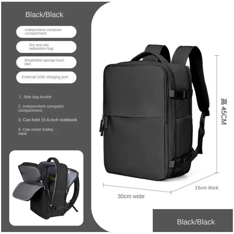 Travel backpack cabin Aircraft Large capacity waterproof dry and wet compartmented luggage Laptop backpack external USB charging