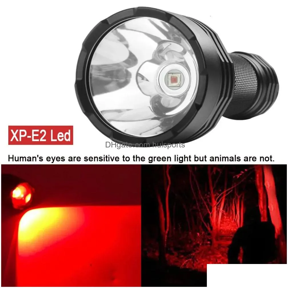 flashlights torches c8 led outdoor strong red/green light flashlight using 18650 handheld torch for tactical hunting waterproof lantern