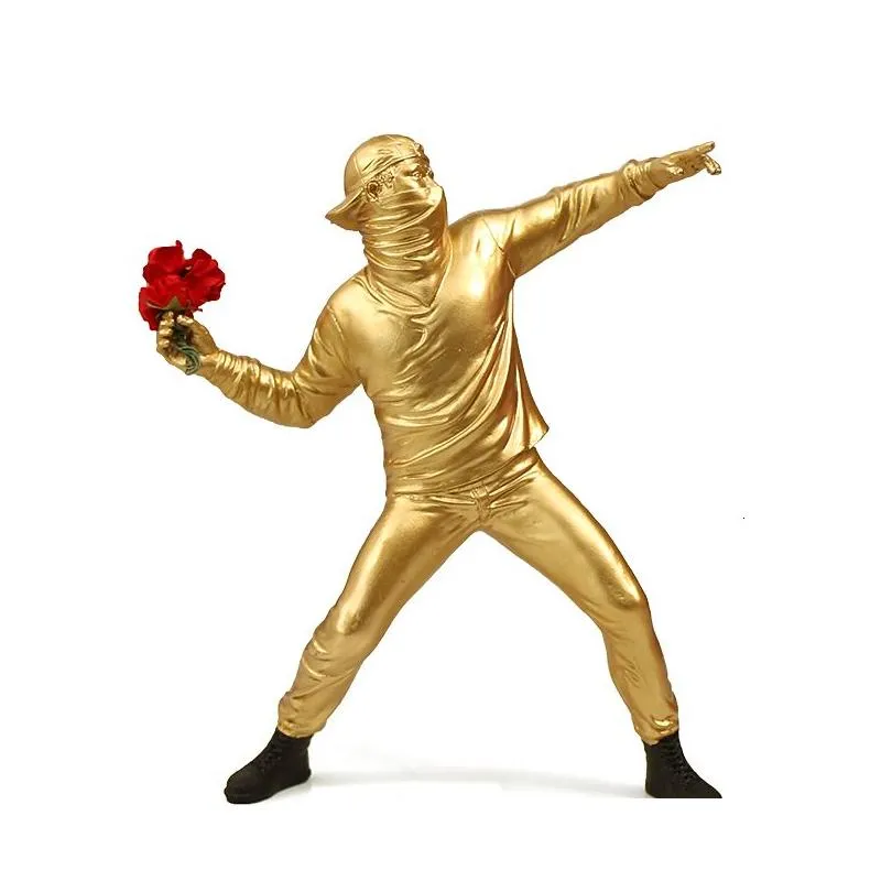 decorative objects figurines resin statues sculptures banksy flower thrower statue bomber home decoration modern ornaments figurine collectible