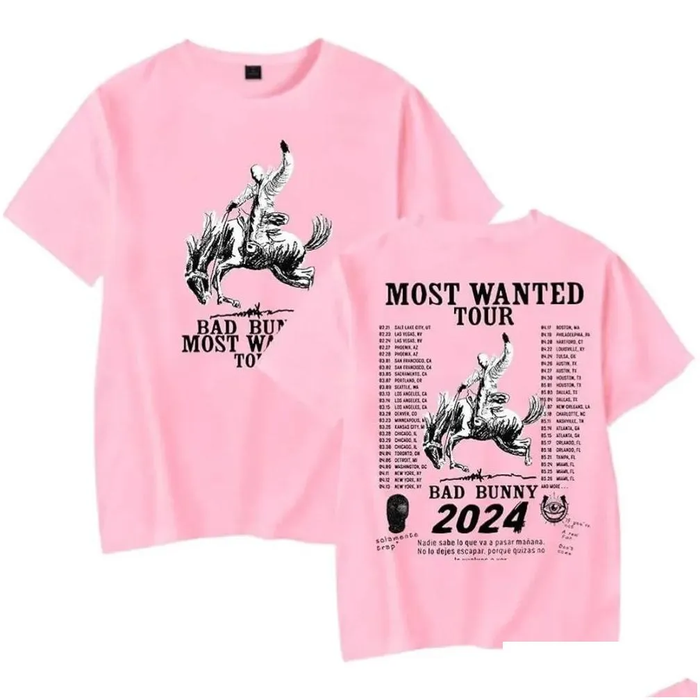 Men`S T-Shirts Rapper Bad Bunny Most Wanted Tour 2024 Oversized T Shirt Women Men Summer Fashion O-Neck Short Sleeve Funny Tshirt Grap Ot2Sd
