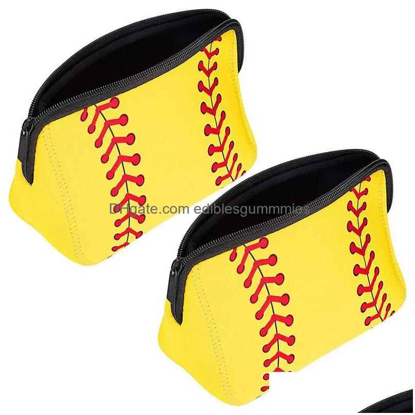 portable travel cosmetic bag party favor neoprene material baseball zipper storage bag christmas gift