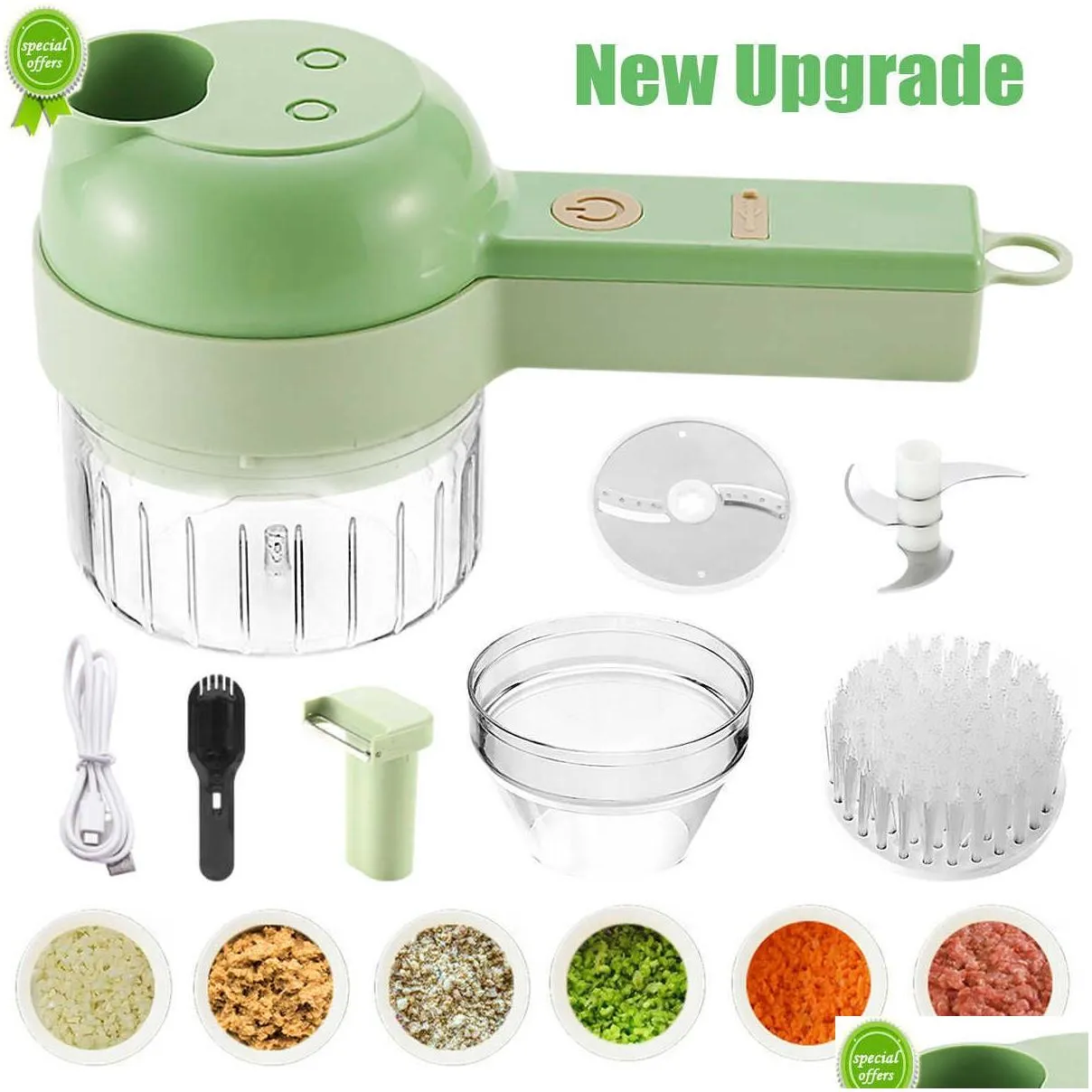 New New Upgraded Electric Food Chopper Vegetable Chopper Vegetable Slicer Garlic Crusher Meat Grinder Machine Peeler Kitchen Tools