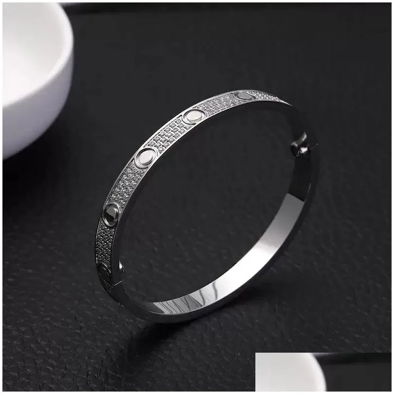 Titanium Steel 3 Row Full Diamond Bracelet Fashion Women Men Chirstmas Bangle Bracelets Distance Jewelry Gift with velvet bag