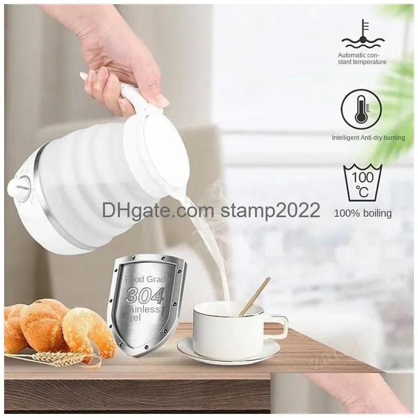 water bottles foldable and portable teapot heater 06l 600w electric kettle for travel home tea pot silica gel 231109