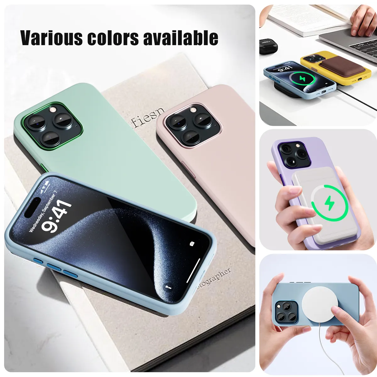 New Arrival Wireless Charging Camera Protection Silicone Magnetic Phone Cases for Iphone 12 13 14 15 pro max plus Case with OPP Bag