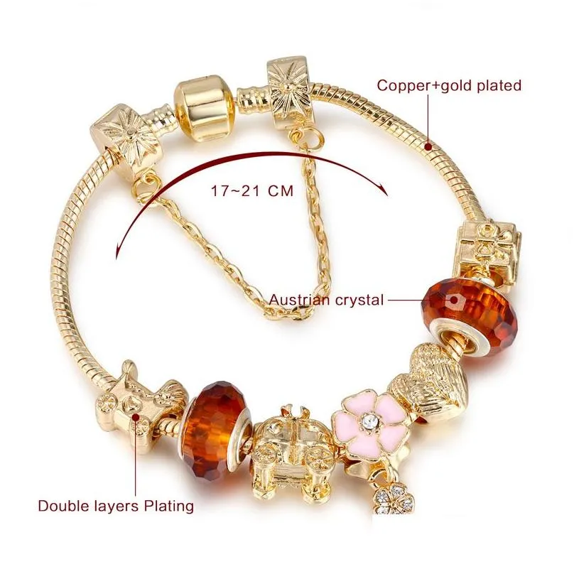 Fashion Jewelry 18k gold plated DIY Women Charm Bracelet Trendy Big Crystal Beads copper Bangle bracelets for Women