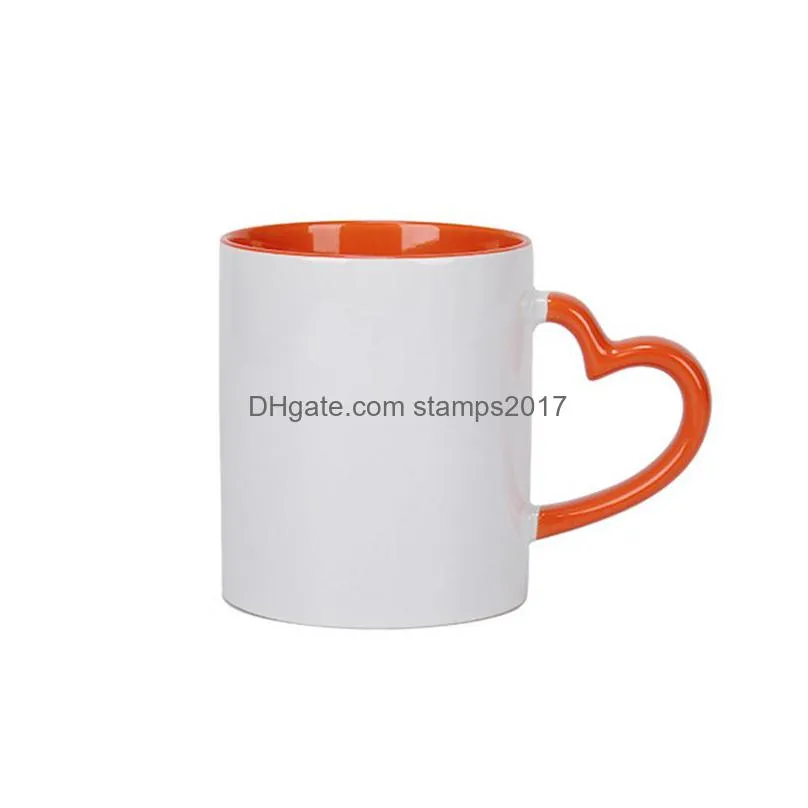 320ml heat transfer ceramic sublimation blank mug creative heart shaped handle water cup diy household coffee cups