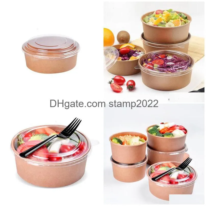 disposable take out containers 2050pcs kraft paper bowls fruit salad bowl food packaging party favor away bowl16oz with lid 230810