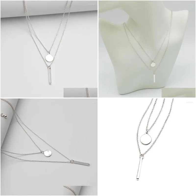 Pendant Necklaces Layered Necklace For Women Simple Choker Chain Fashion Jewelry Double Layer Round Disc Bar Charm Girl Accessories