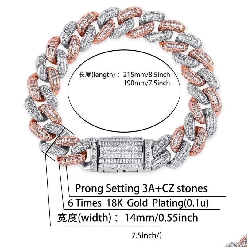 New Arrival Personalized Bling Diamond Mens Cuban Link Chain Bracelet 18K Gold Plated Cubic Zirconia Wristband Hiphop Rock Rapper