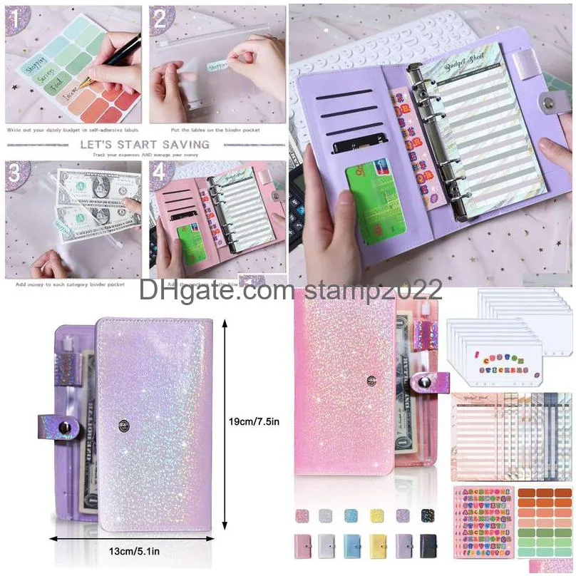 wholesale notepads a6 budget planner pu leather notebook binder organizer cash envelopes wallet cover pockets expense sheets 230627