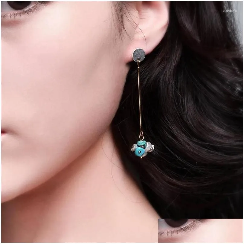 Dangle Earrings Classic Elegant Long For Women Fashion Geometric Pearl Stone Silver Color Drop Earring Bijoux Jewelry Wholesal