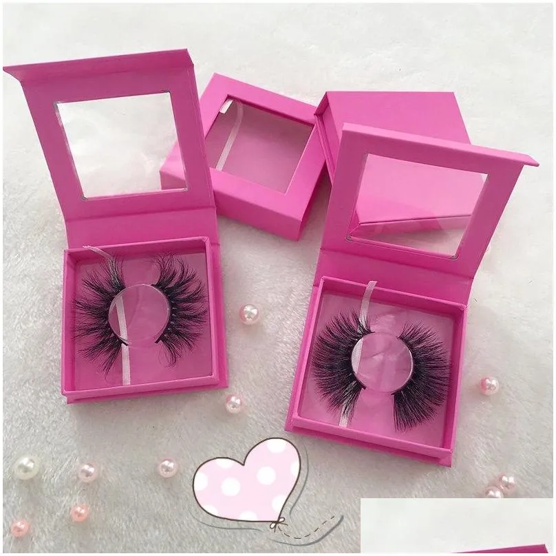 27mm 5D Mink Eyelashes with Pink Square Box Criss Cross Eyelashes Cruelty Free Mink Lashes Accept Private Label