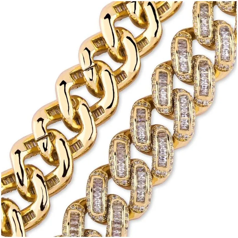 New Arrival Personalized Bling Diamond Mens Cuban Link Chain Bracelet 18K Gold Plated Cubic Zirconia Wristband Hiphop Rock Rapper