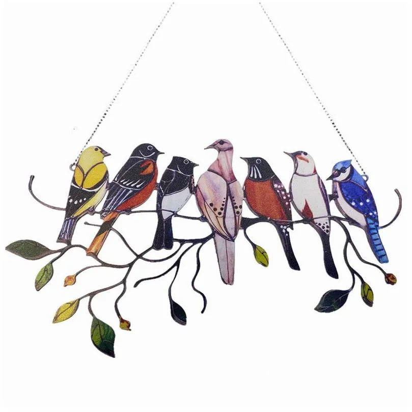 garden decorations colored window bird pendant wind chime metal tropical bird hanging decorations family door crafts home accessories