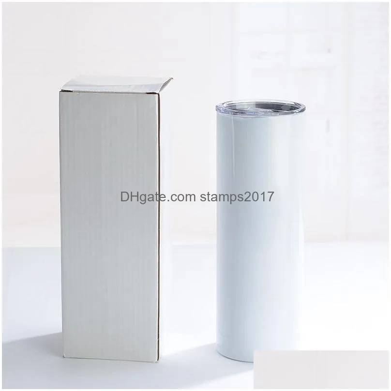 sublimation blank stainless steel tumblers straight thermos mug thermal transfer household water bottle with straw 20oz