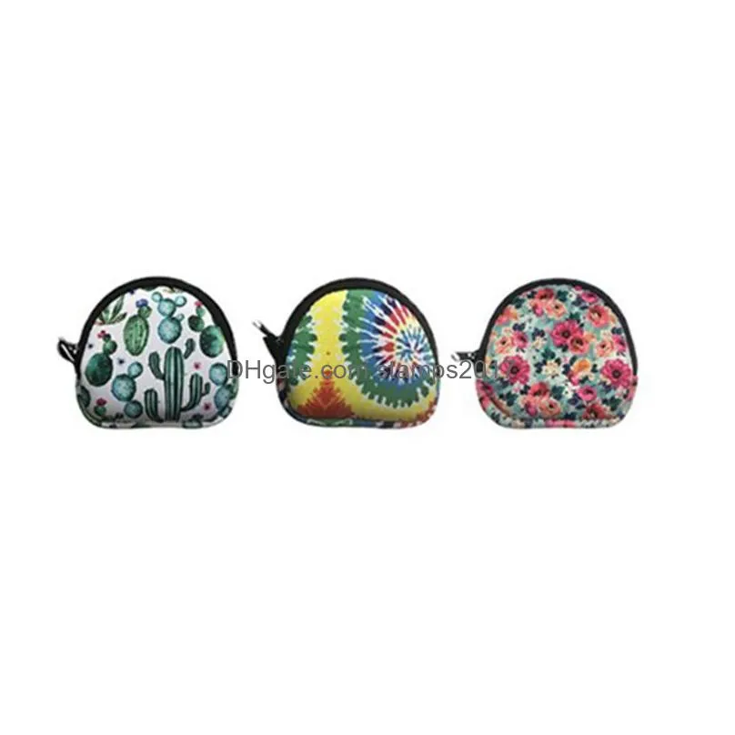 round shape neoprene mask storage bags keychain fashion printing multifunctional zipper small coin purse earphone bag 12x11.5cm