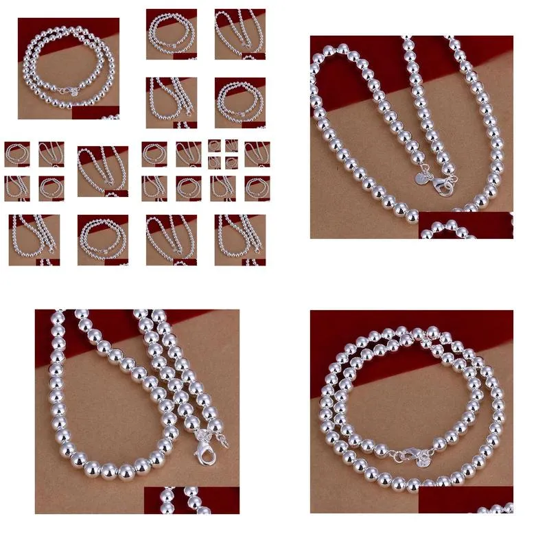 Pendant Necklaces Silver Color Exquisite Noble Luxury Gorgeous Charm Fashion 8MM Chain Women Lady Beads Necklace 20 Inches Jewelry