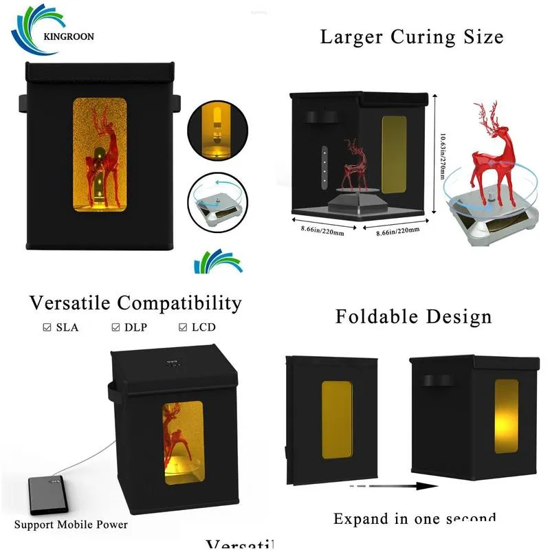 Printers UV Resin Curing Machine For SLA DLP LCD 3D Printer Solidify 405nm LED Light Foldable BoxPrinters Roge22