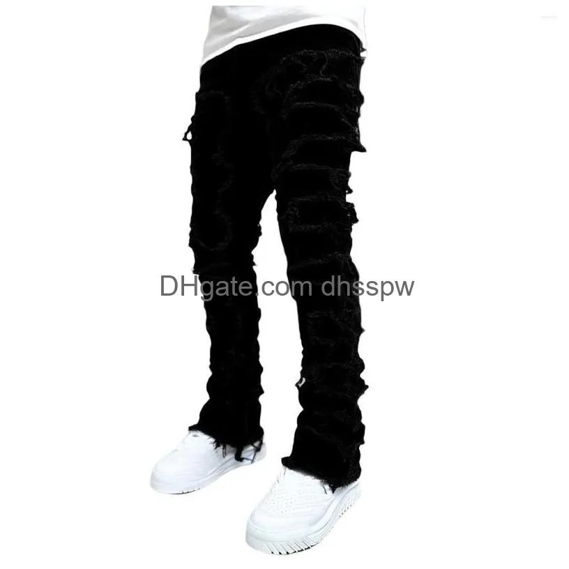 mens jeans men s ripped stacked distressed destroyed skinny demin pants slim fit trousers aesthetic fairy shorts streetwear