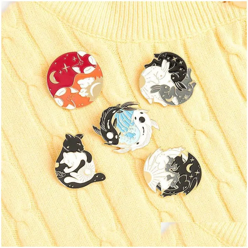 Cute Round Goldfish FoxEnamel Brooches Pin for Women Girl Fashion Jewelry Accessories Metal Vintage Brooches Pins Badge Wholesale Gift