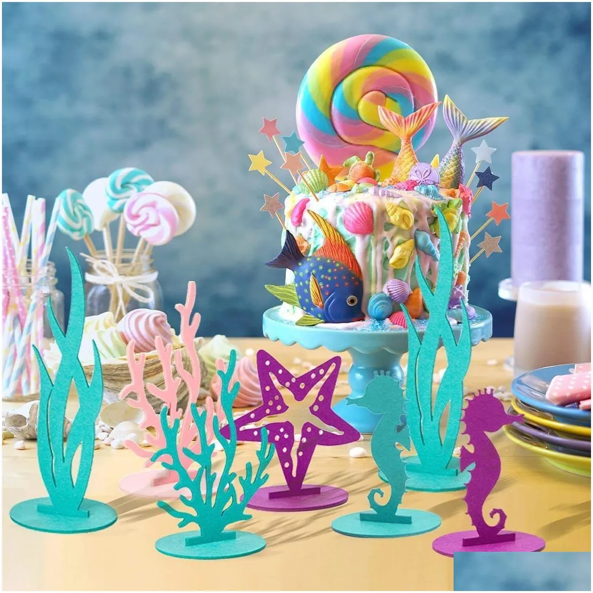 Bath Toys 20pcs Mermaid Birthday Decoration Felt Tabletop Center Ornament Ocean Themed Little Party Baby Shower Supplies 221118